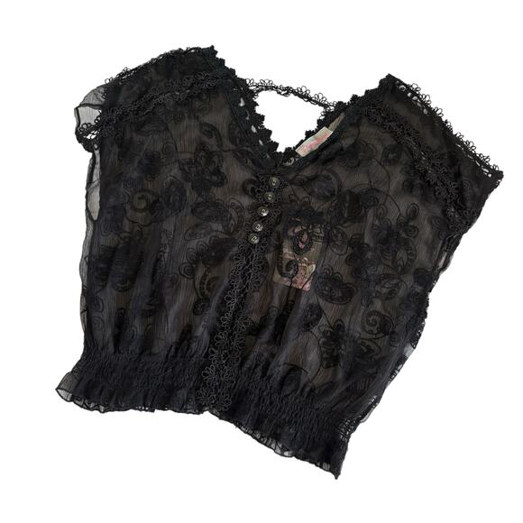 Pretty Angel Black Sheer Embroidered Appliqué Blouse Women’s Size Large NWT - Picture 1 of 7